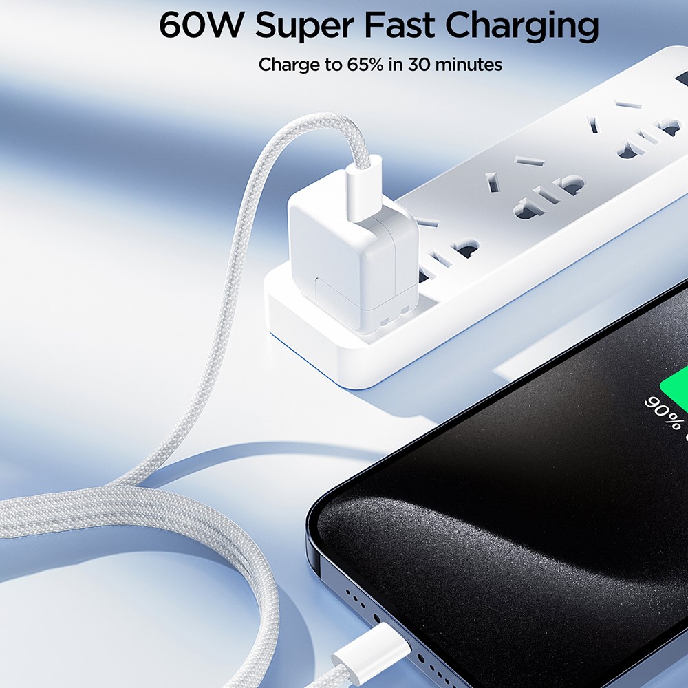 JOYROOM Joyroom 1m 60W USB-C / USB-C Nylonkabel Vit