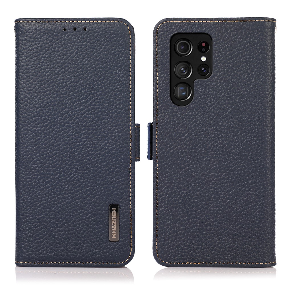 KHAZNEH KHAZNEH Galaxy S24 Ultra Fodral RFID Litchi Äkta Läder Blå
