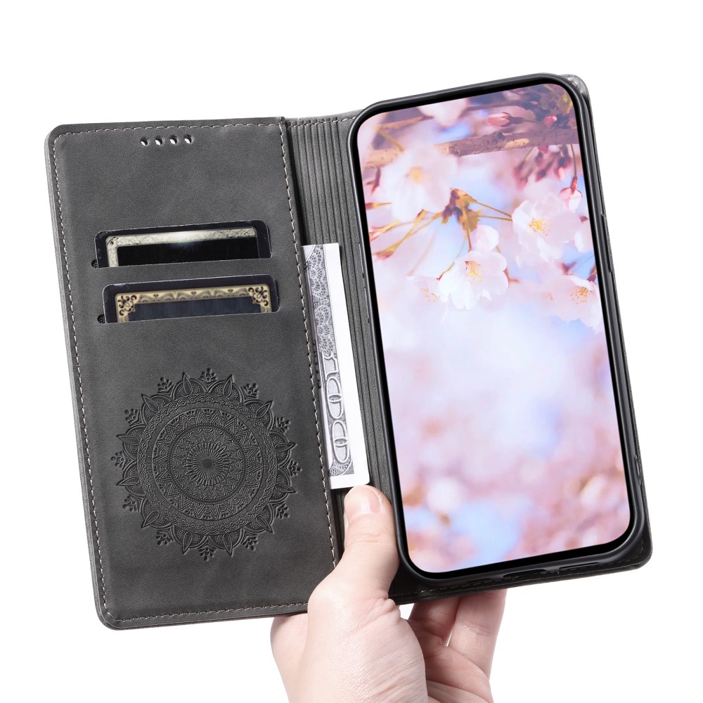  Samsung Galaxy S24 Ultra Fodral Flip Mandala Läder Grå