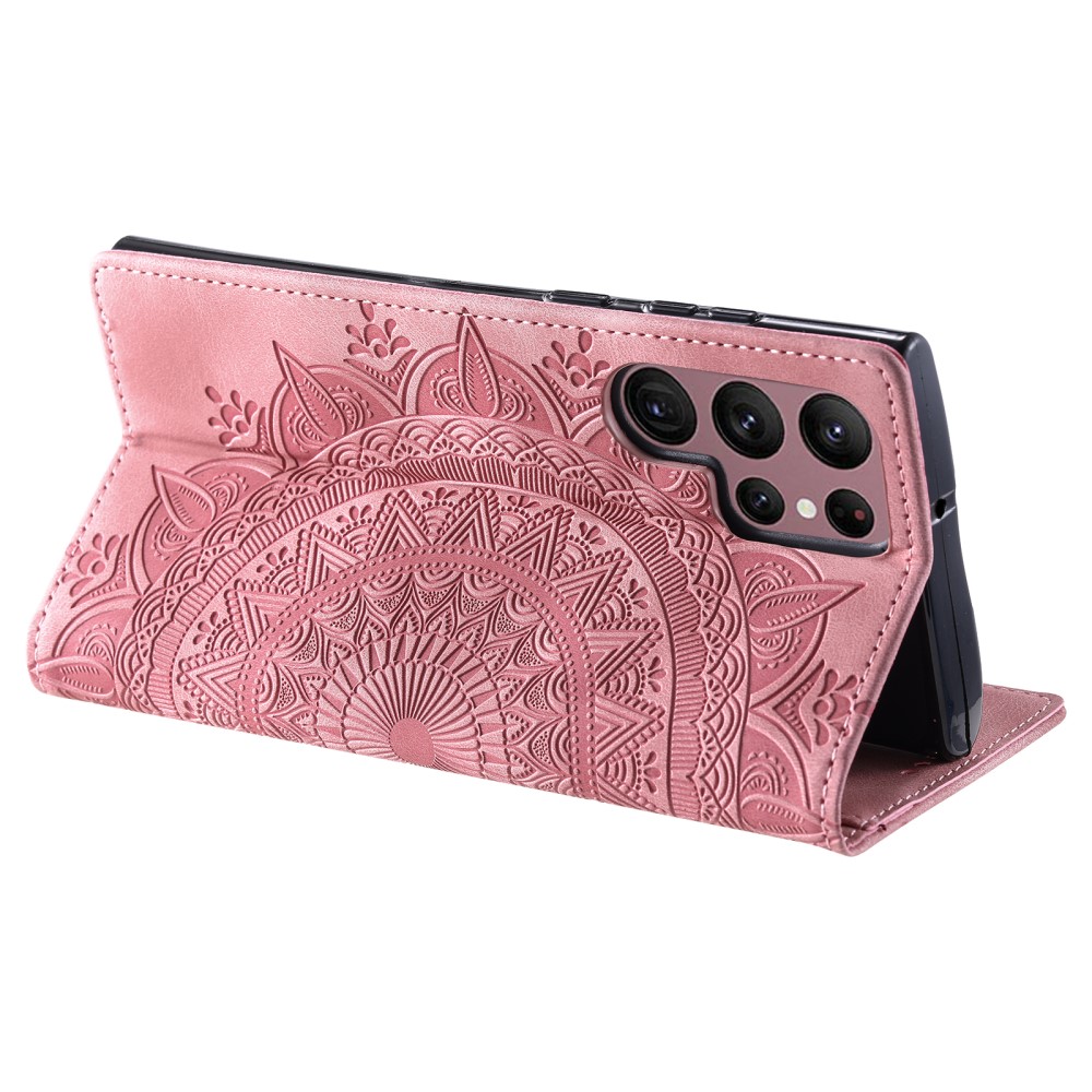  Samsung Galaxy S24 Ultra Fodral Flip Mandala Läder Roséguld