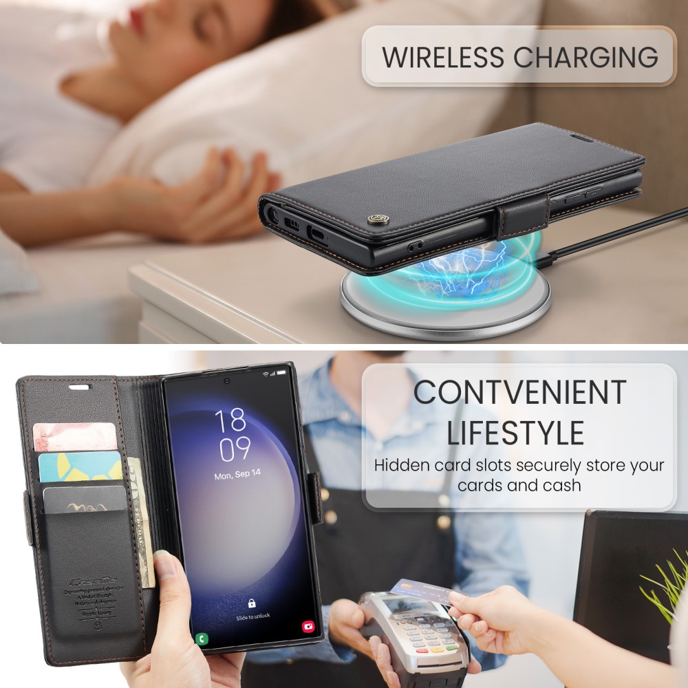 CASEME CASEME Galaxy S24 Ultra Fodral Slim Litchi Läder Svart