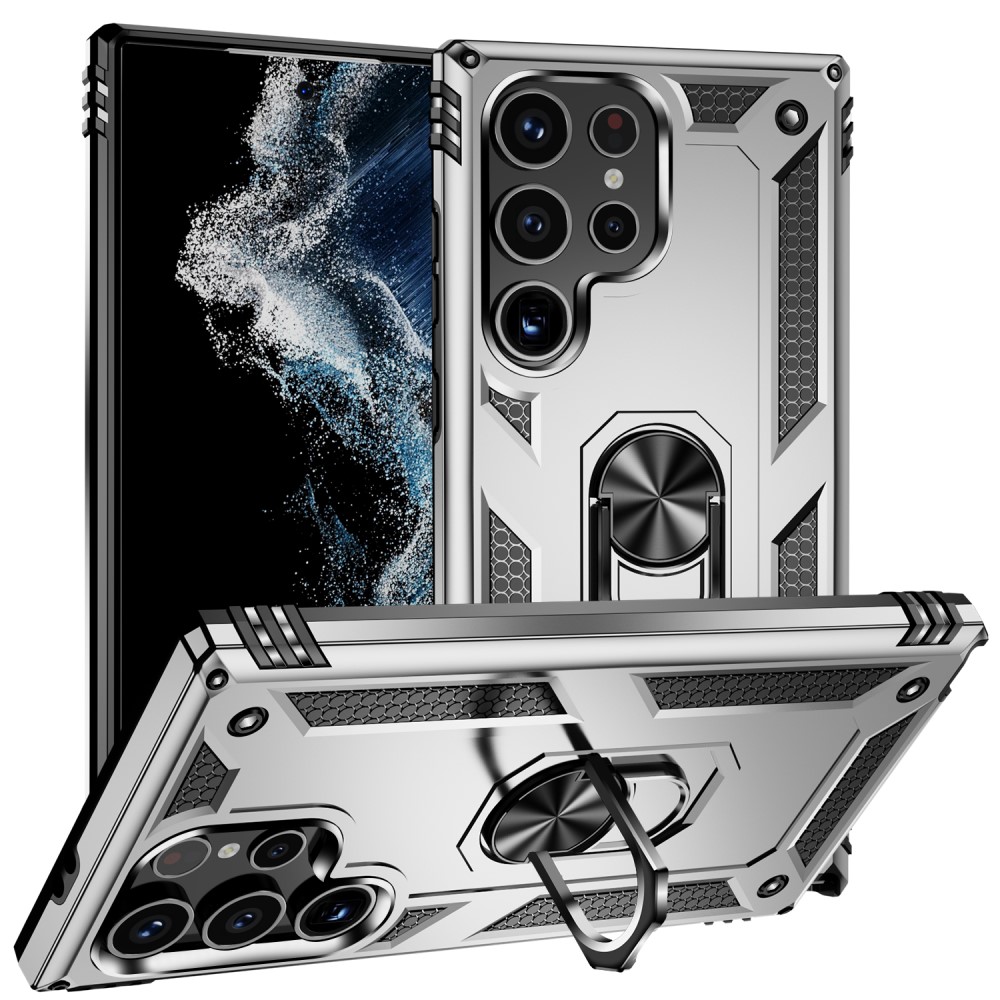  Samsung Galaxy S24 Ultra Skal Ring Hybrid Armor Silver