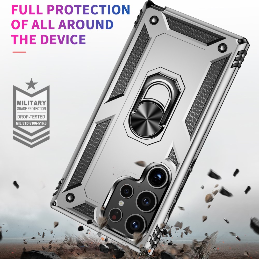  Samsung Galaxy S24 Ultra Skal Ring Hybrid Armor Silver