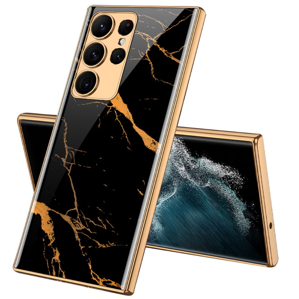 GKK GKK Galaxy S24 Ultra Skal Härdat Glas Electroplate Marmor Svart