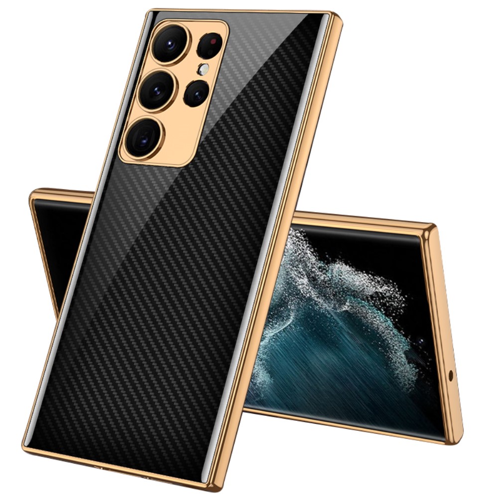 GKK GKK Galaxy S24 Ultra Skal Härdat Glas Electroplate Kolfiber Textur