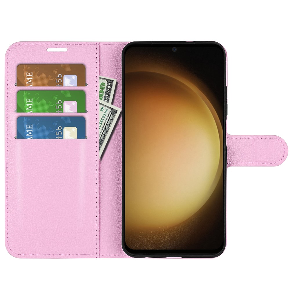  Samsung Galaxy S24 Plus Fodral Litchi Textur Ljus Rosa