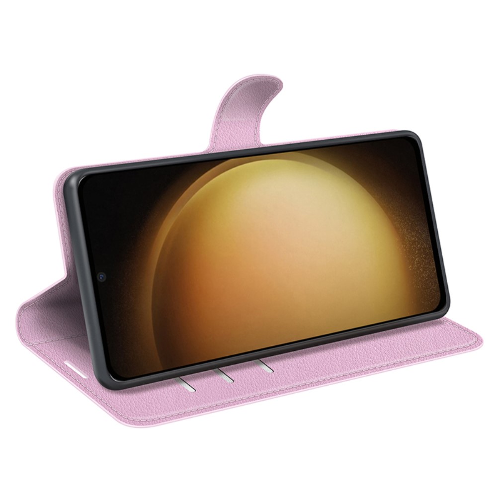  Samsung Galaxy S24 Plus Fodral Litchi Textur Ljus Rosa