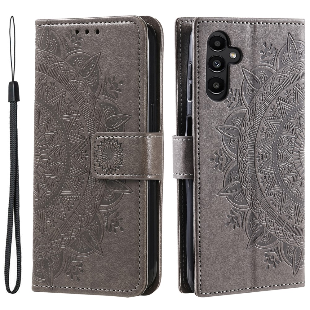  Samsung Galaxy S24 Fodral Mandala Läder Grå
