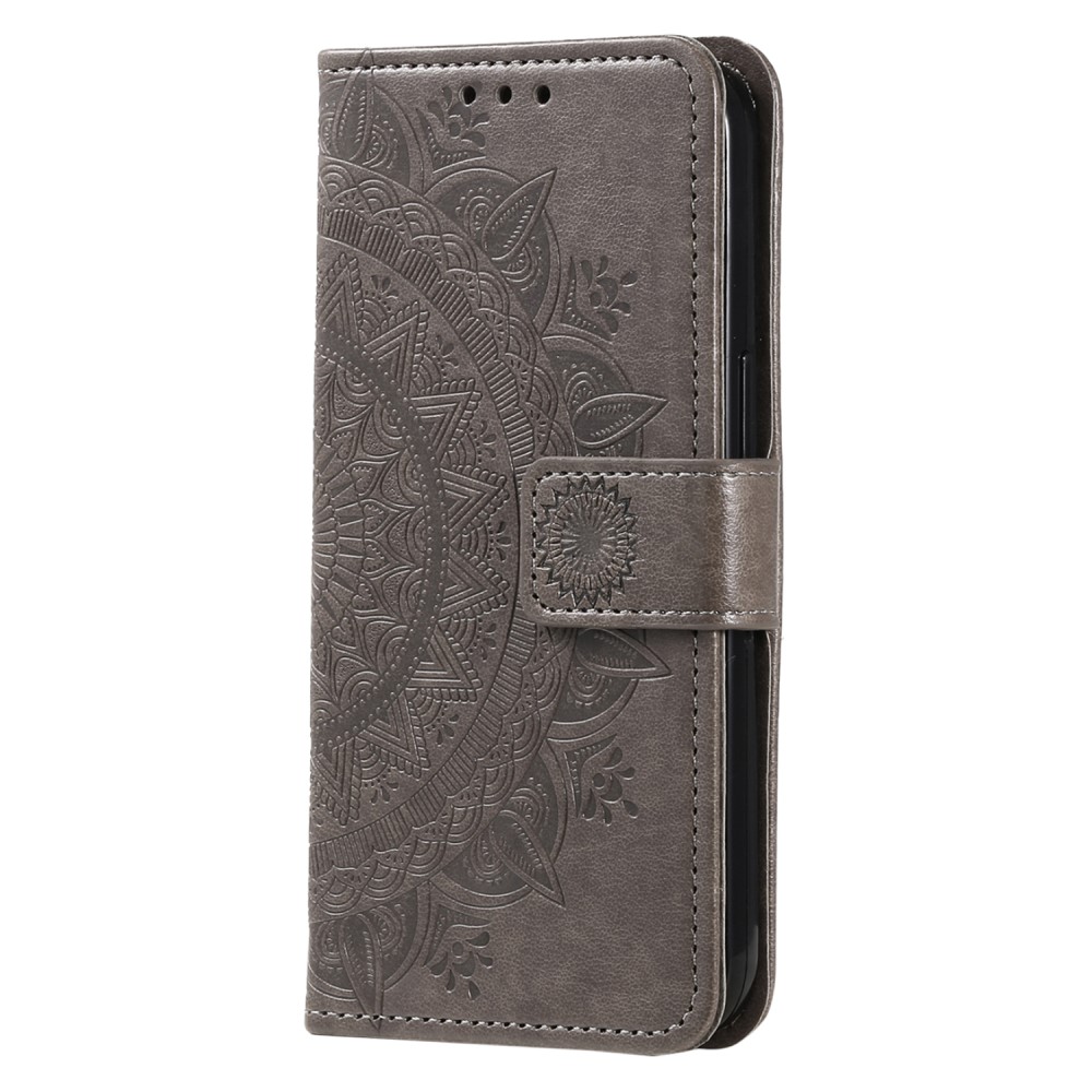  Samsung Galaxy S24 Fodral Mandala Läder Grå