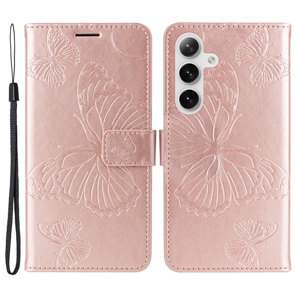  Samsung Galaxy S24 Fodral Fjäril Tryck Roséguld