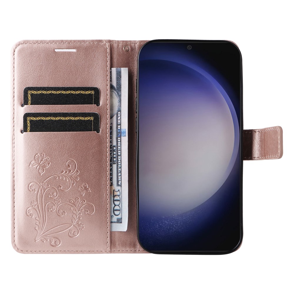  Samsung Galaxy S24 Fodral Fjäril Tryck Roséguld