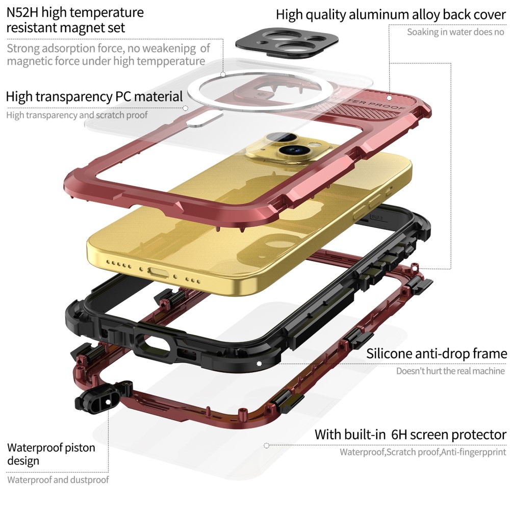 ShellBox ShellBox iPhone 15 MagSafe IP68 Aluminium Vattentät Skal Röd