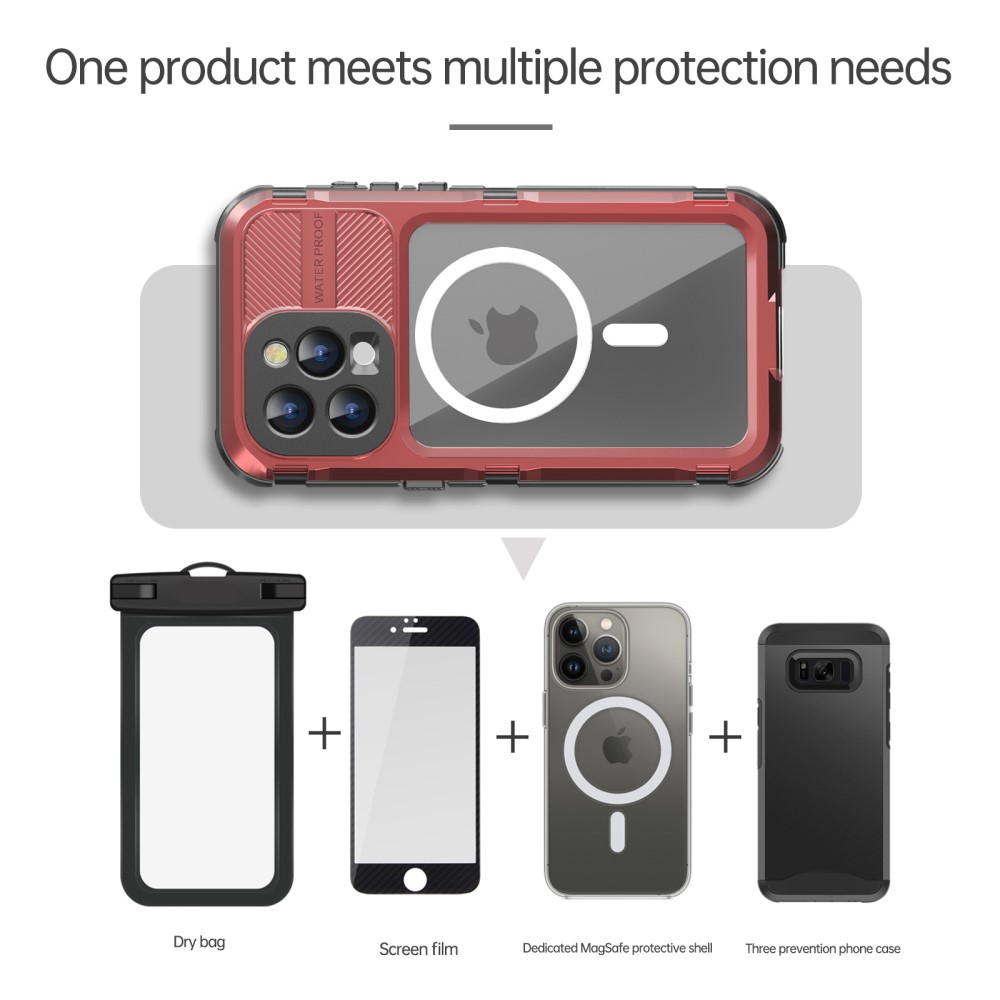 ShellBox ShellBox iPhone 15 Pro MagSafe IP68 Aluminium Vattentät Skal Röd