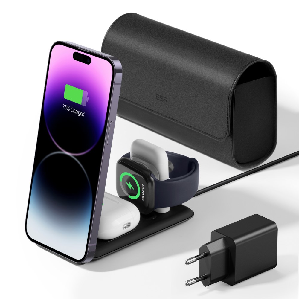 ESR ESR HaloLock 3in1 Trådlös Laddare Vikbar Inkl. Adapter Svart