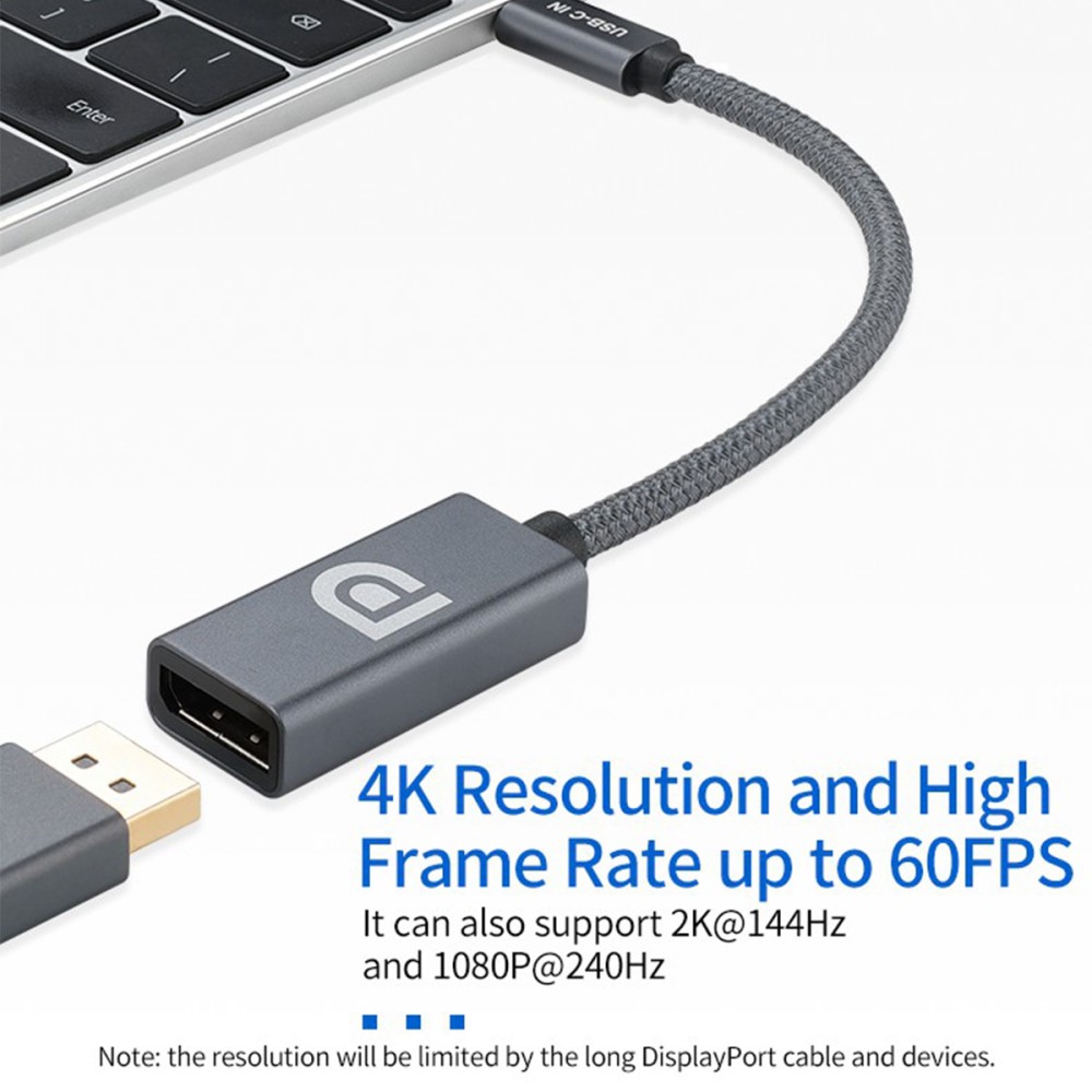  USB-C till DisplayPort DP Hona Adapter 4K 60Hz Grå