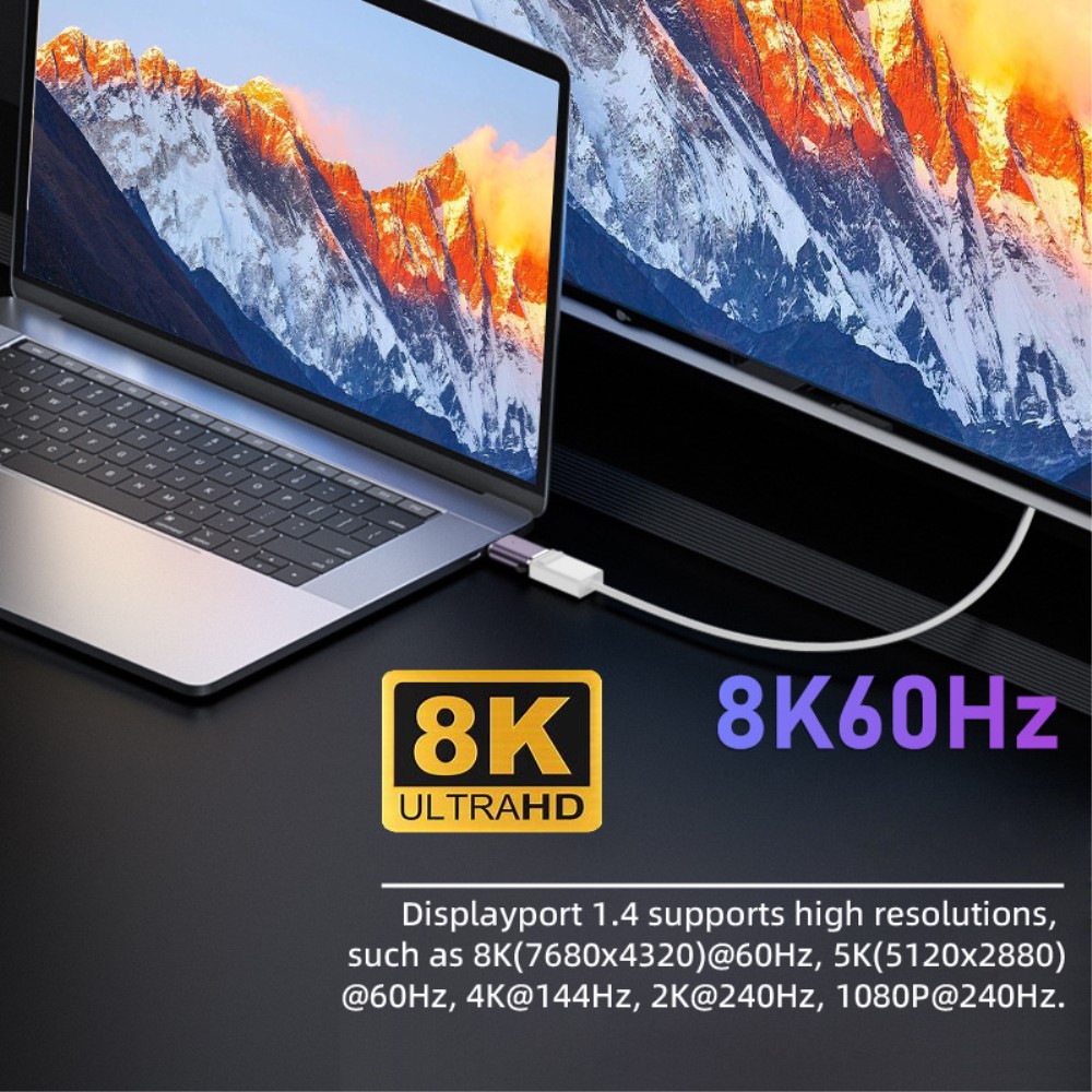  Mini DisplayPort DP till DisplayPort Adapter 8K 60Hz Blå