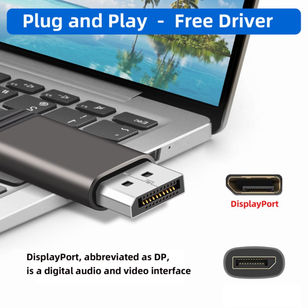  Mini DisplayPort DP till DisplayPort Adapter 8K 60Hz Blå