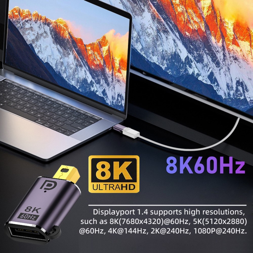  DP DisplayPort till Mini DisplayPort 1.4 Adapter 8K 60Hz Blå
