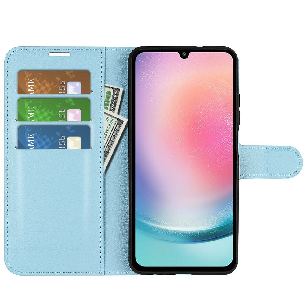  Samsung Galaxy A25 5G Fodral Litchi Läder Ljus Blå