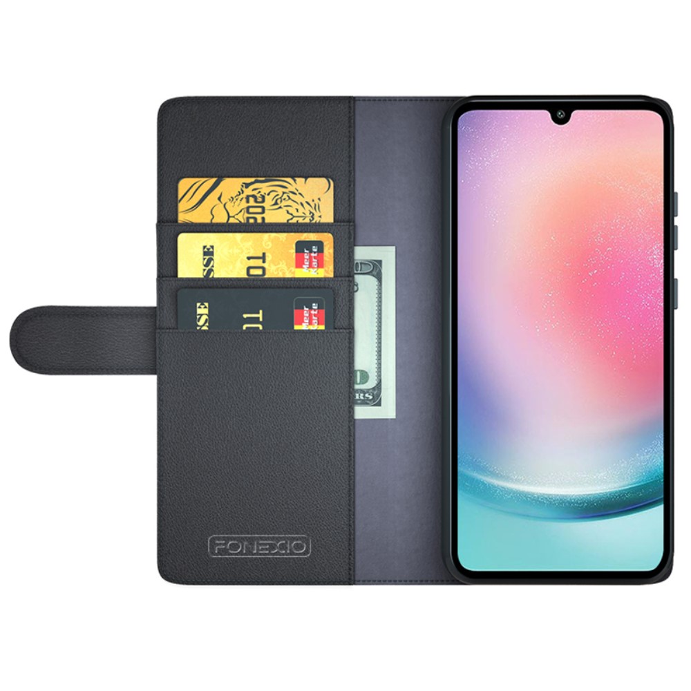  Samsung Galaxy A25 5G Fodral Premium Äkta Läder Svart