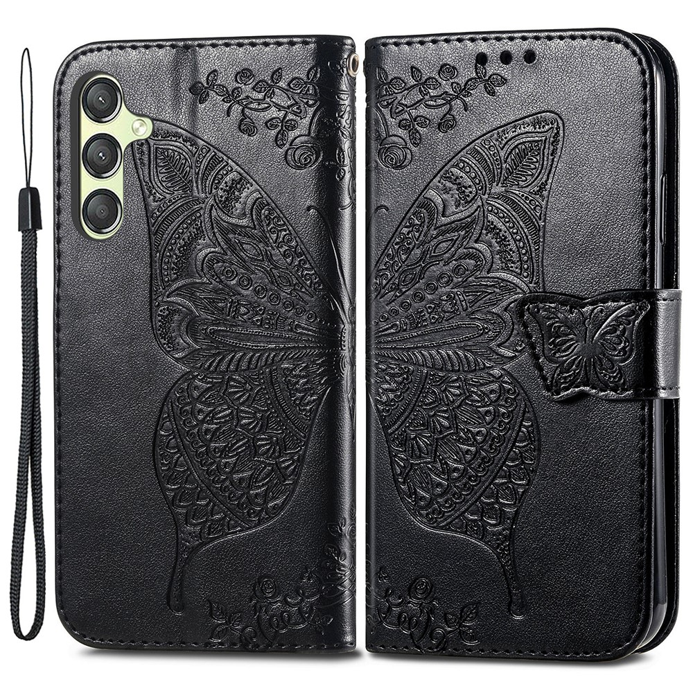  Samsung Galaxy A25 5G Fodral Läder Big Butterfly Svart