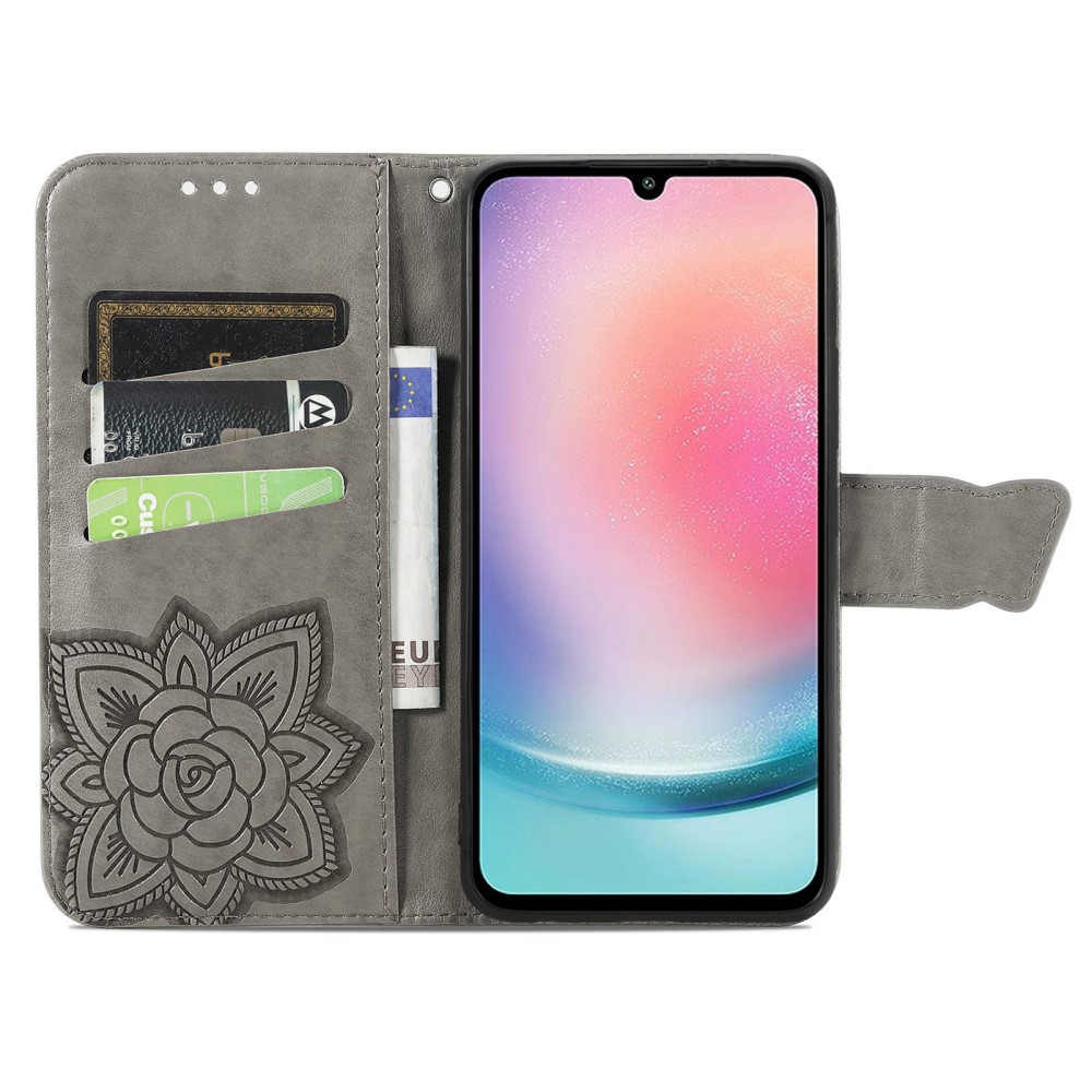  Samsung Galaxy A25 5G Fodral Läder Big Butterfly Grå