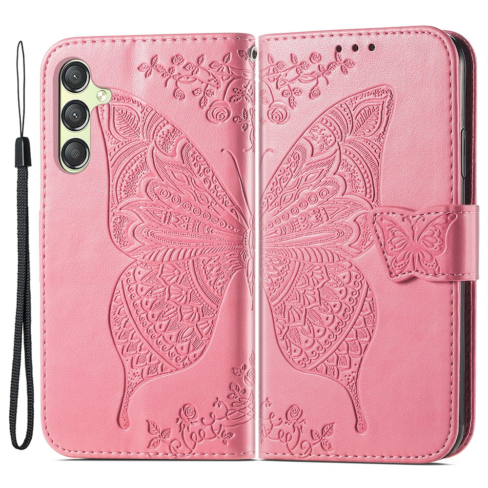  Samsung Galaxy A25 5G Fodral Läder Big Butterfly Rosa