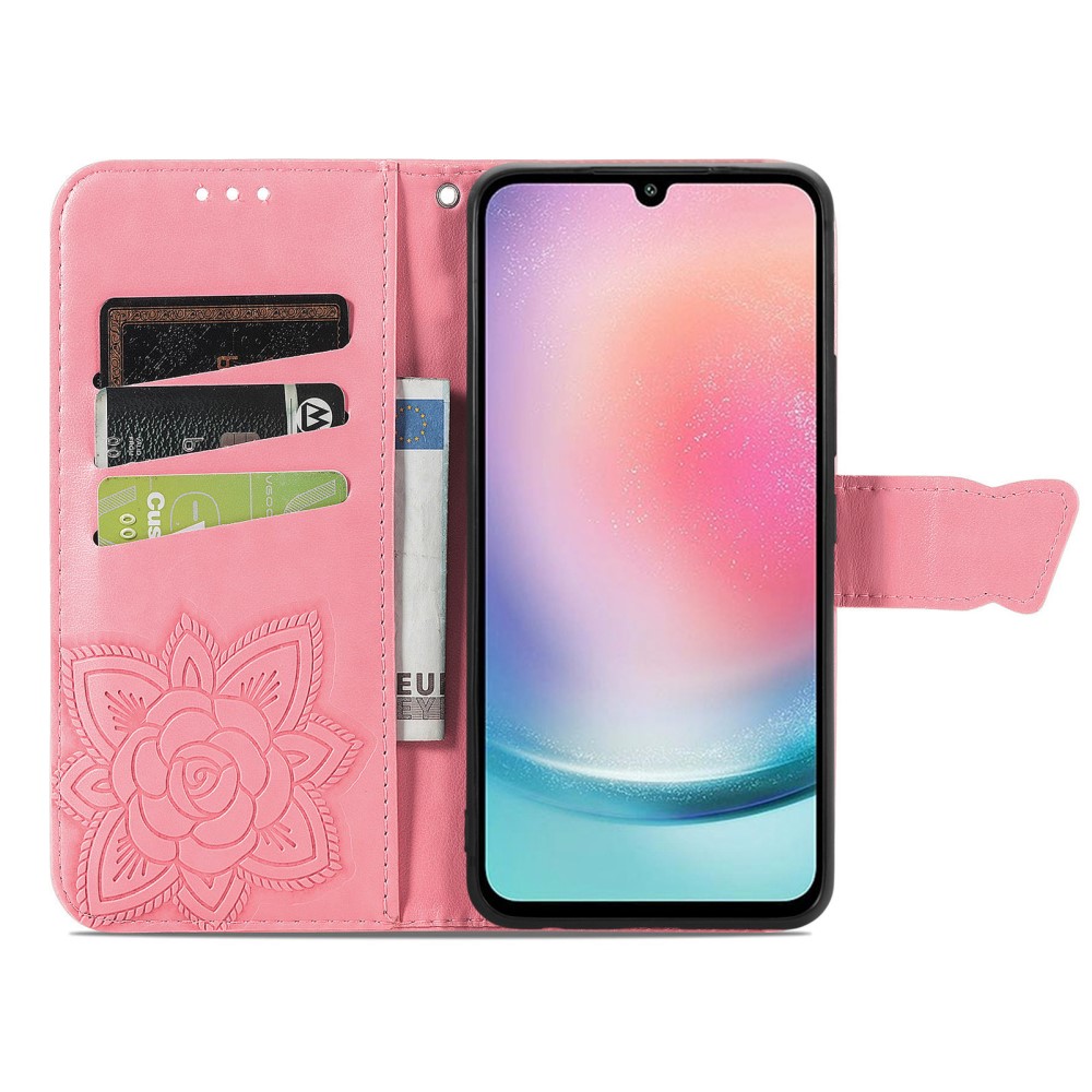  Samsung Galaxy A25 5G Fodral Läder Big Butterfly Rosa
