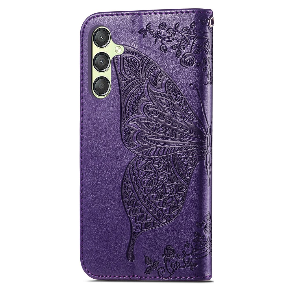  Samsung Galaxy A25 5G Fodral Läder Big Butterfly Mörk Lila