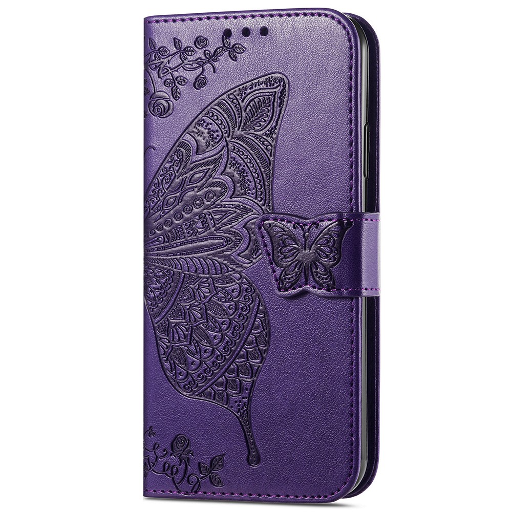  Samsung Galaxy A25 5G Fodral Läder Big Butterfly Mörk Lila
