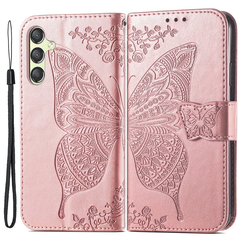  Samsung Galaxy A25 5G Fodral Läder Big Butterfly Roséguld