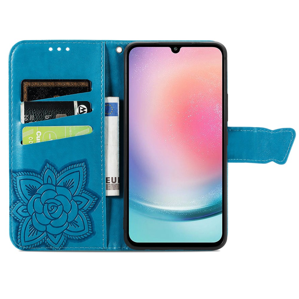  Samsung Galaxy A25 5G Fodral Läder Big Butterfly Blå