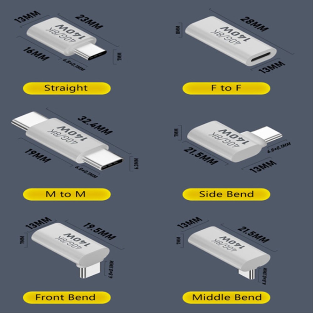  140W USB 3.1 USB-C Hane till USB-C Hona Adapter 8K 40Gbps Vit