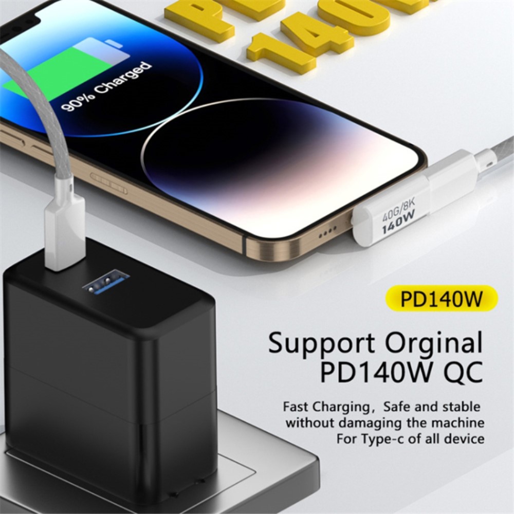  140W USB 3.1 USB-C Hane till USB-C Hona Adapter 8K 40Gbps Vit