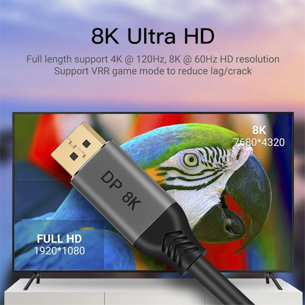  DisplayPort 1.4 Hane - DisplayPort 1.4 Hane 8K 60Hz 1m Kabel Svart