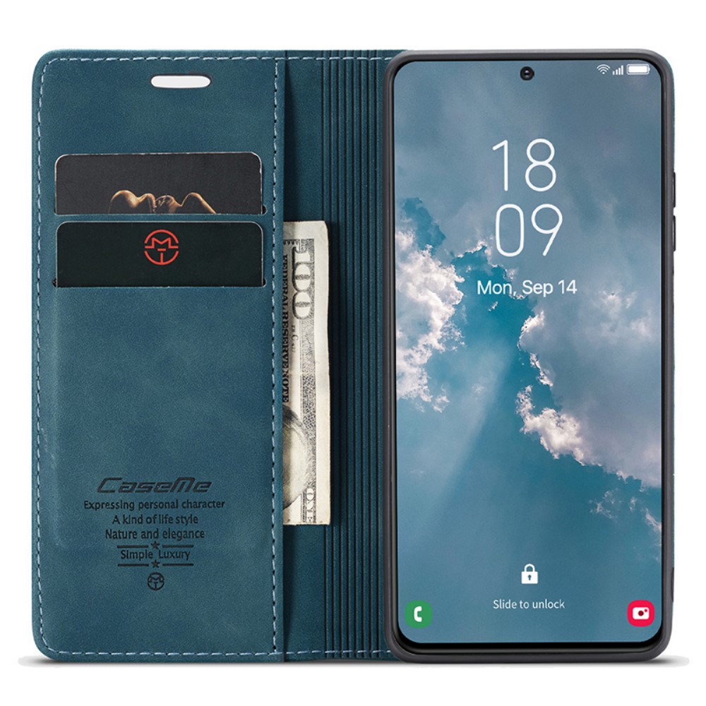 CASEME CASEME Galaxy S24 Fodral Flip Retro Läder Blå