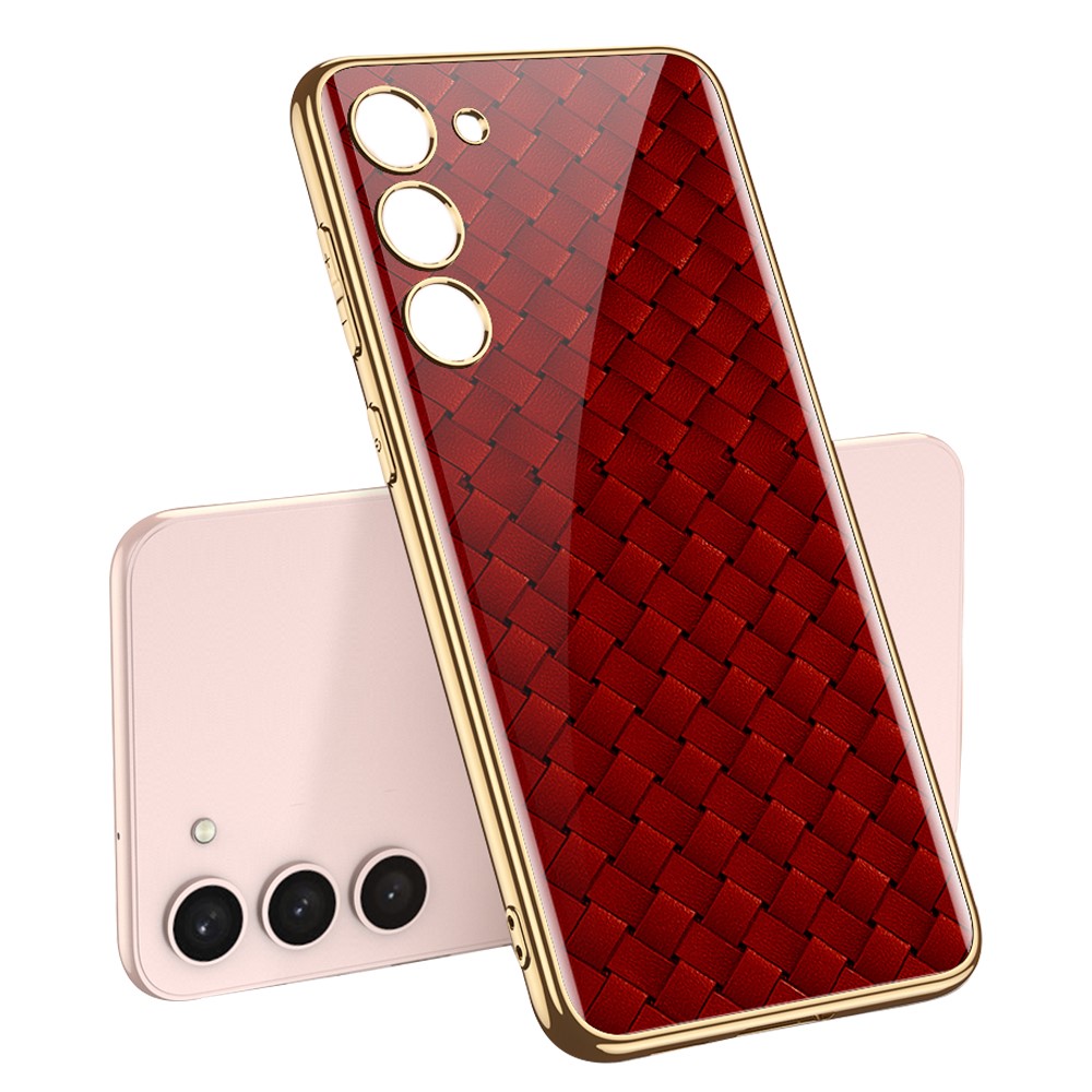 GKK GKK Galaxy S24 Skal Härdat Glas Electroplate Flätad Textur Röd