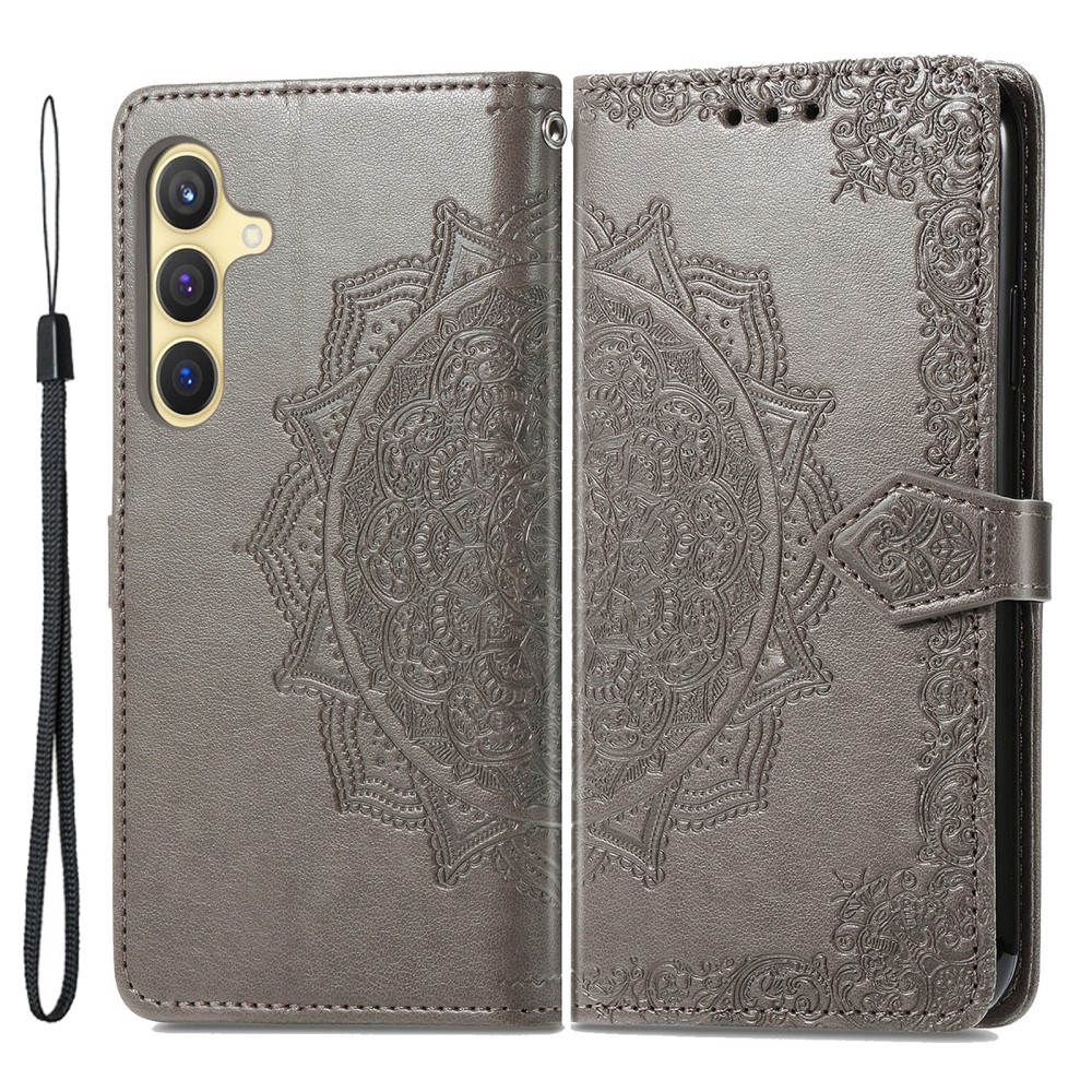  Samsung Galaxy S24 Fodral Mandala Tryck Grå