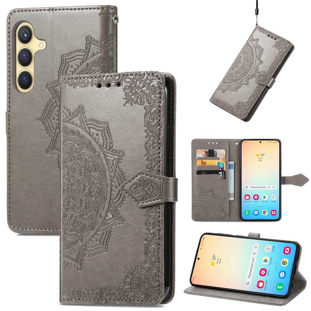  Samsung Galaxy S24 Fodral Mandala Tryck Grå