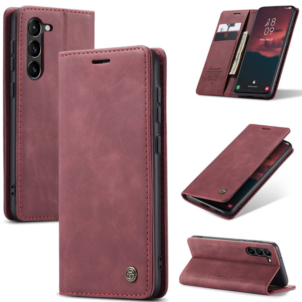 CASEME CASEME Galaxy S24 Plus Fodral Flip Retro Läder Vinröd