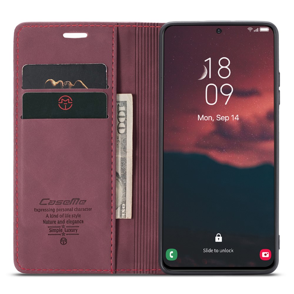 CASEME CASEME Galaxy S24 Plus Fodral Flip Retro Läder Vinröd