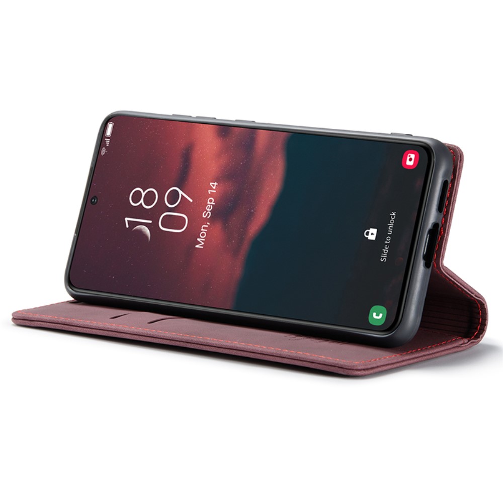 CASEME CASEME Galaxy S24 Plus Fodral Flip Retro Läder Vinröd