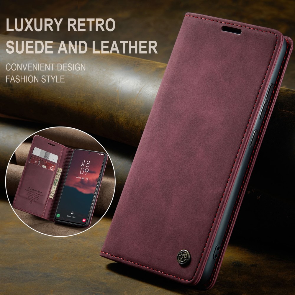 CASEME CASEME Galaxy S24 Plus Fodral Flip Retro Läder Vinröd