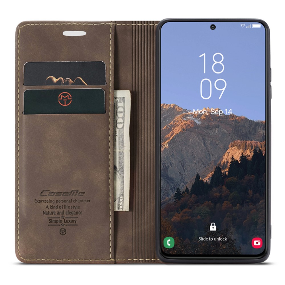 CASEME CASEME Galaxy S24 Plus Fodral Flip Retro Läder Mörk Brun