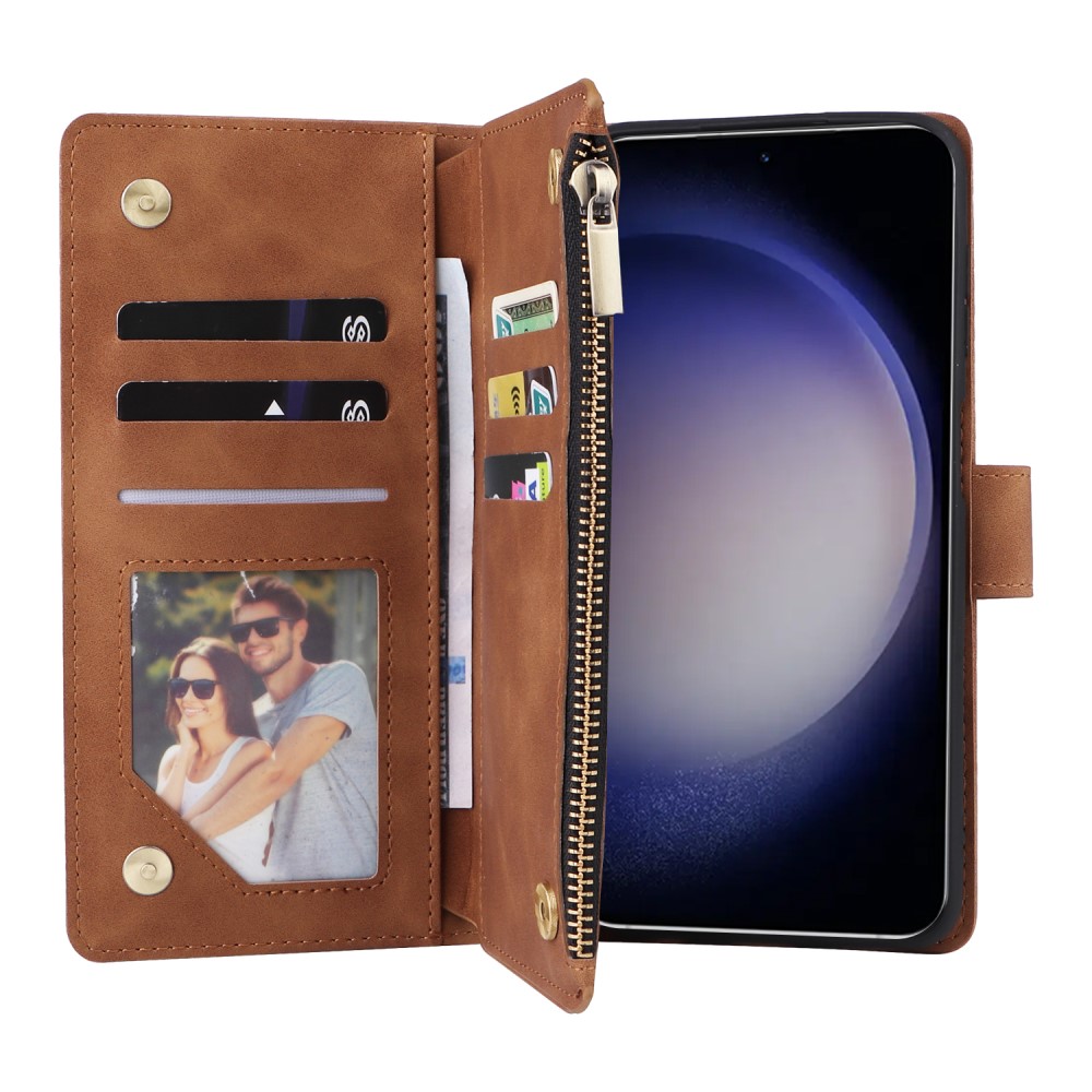  Samsung Galaxy S24 Plus Fodral Läder Multifunktionell Brun