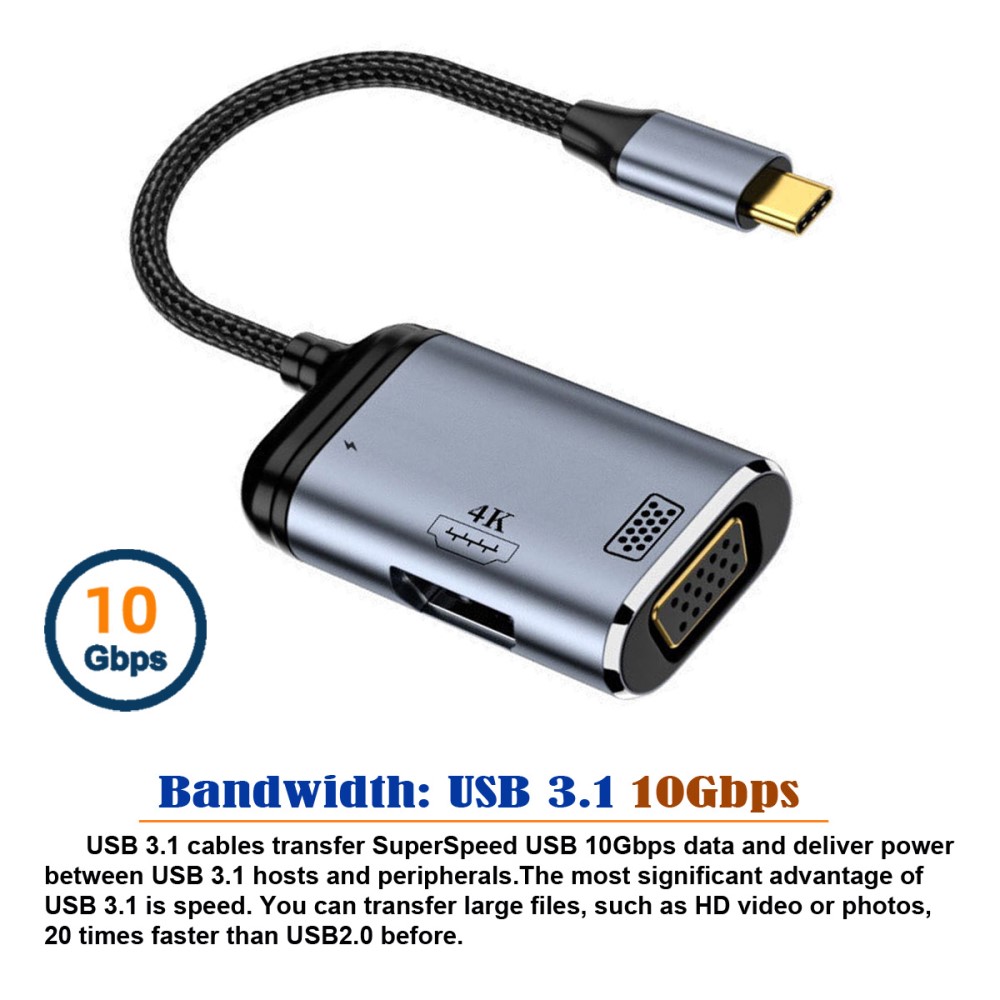  PD USB-C - VGA / HDMI 4K 60Hz 1080p Adapter