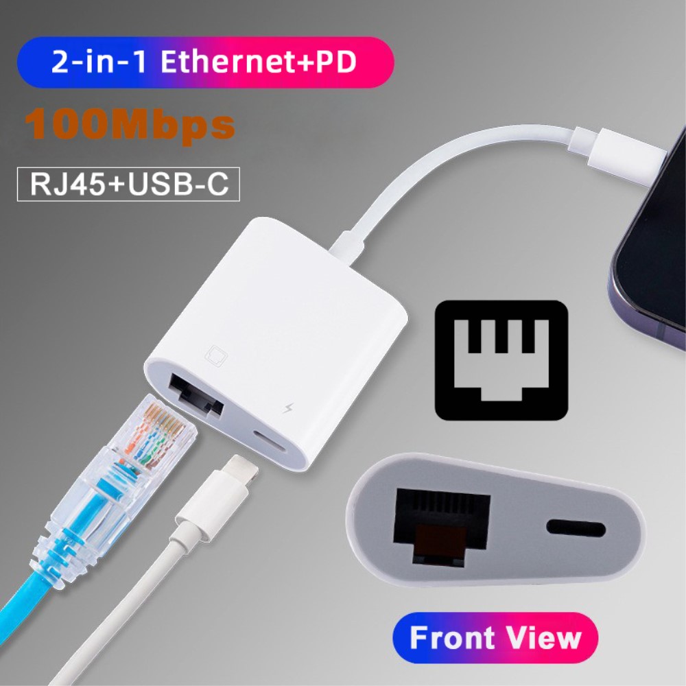  USB-C Till RJ45 / USB-C PD Adapter Vit