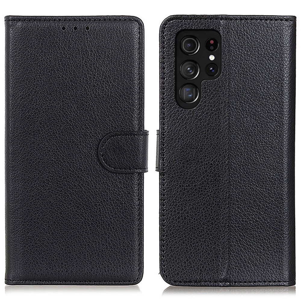  Samsung Galaxy S24 Ultra Fodral Litchi Läder Svart