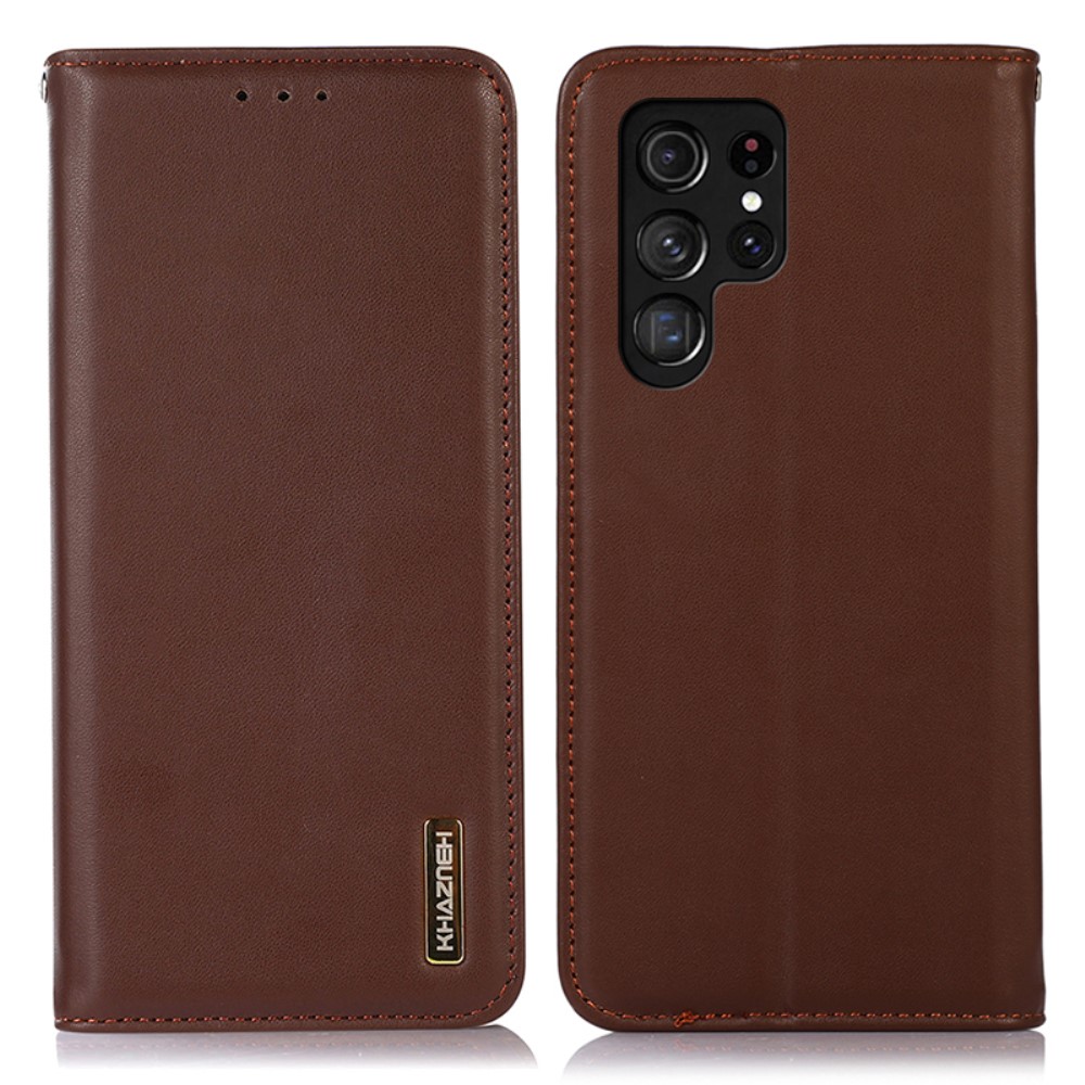 KHAZNEH KHAZNEH Galaxy S24 Ultra Fodral Flip RFID Äkta Läder Brun