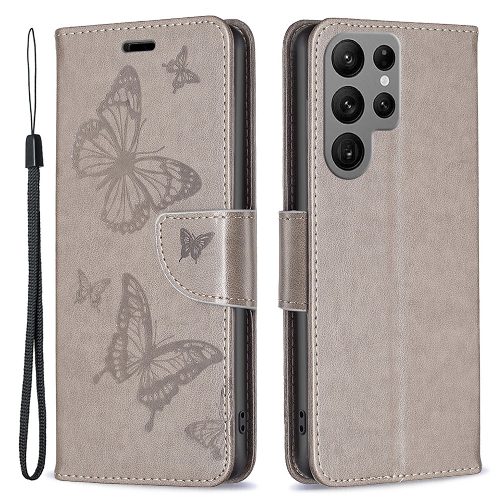  Galaxy S24 Ultra Fodral Med Fjäril Tryck Grå